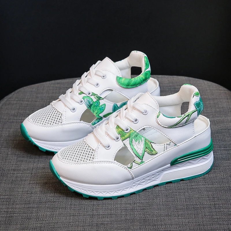 

New Summer Women's Casual Breathable Hollow Mesh Walking Sandals Women's Autumn Outdoor Lace Up Wedge Sandals Mesh (Air Mesh)