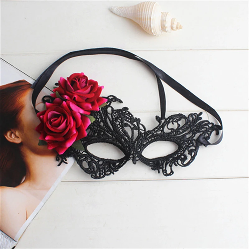 

Masquerade Mask Womens Venetian Mask Pretty Elegant Lady Masquerade Halloween Mardi Gras Party Props with Rose Decor