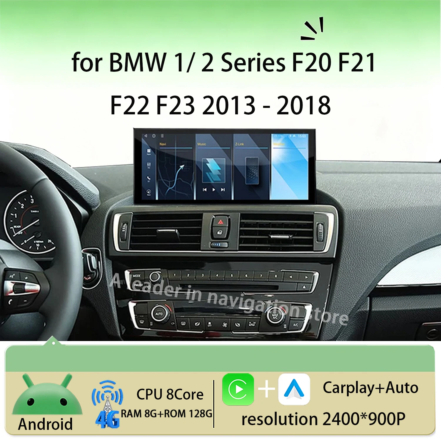 Фото Автомагнитола Android 16 с видео и мультимедиа для BMW 1 и 2 серии F20 F21 F22 F23 2013-2018, система NBT EVO, QLED-экран, 4G Wi-Fi №1