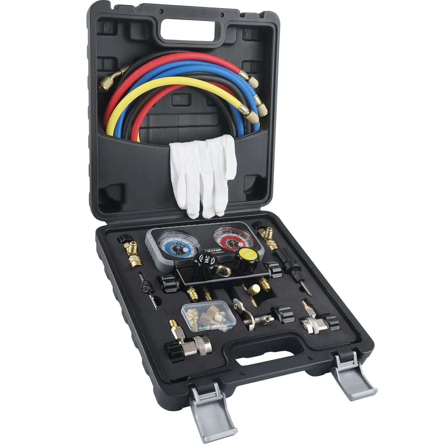 

HVAC R410A Manifold Gauge Set AC R134A, Freon R22 R32 410A 134A Diagnostic Manifold Gauge with Hose Kit Air Conditioner Refriger