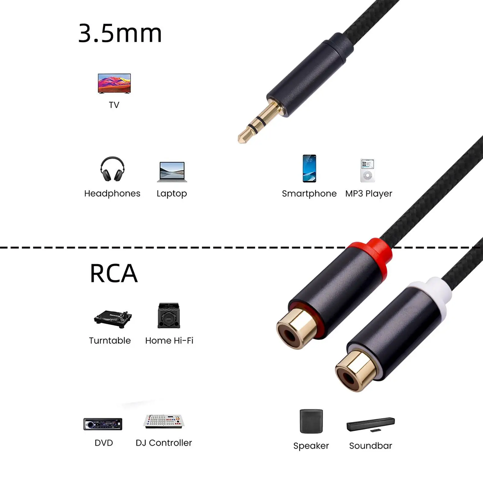 12-дюймовый стерео аудио кабель Plug and Play алюминиевая фольга оплетенный