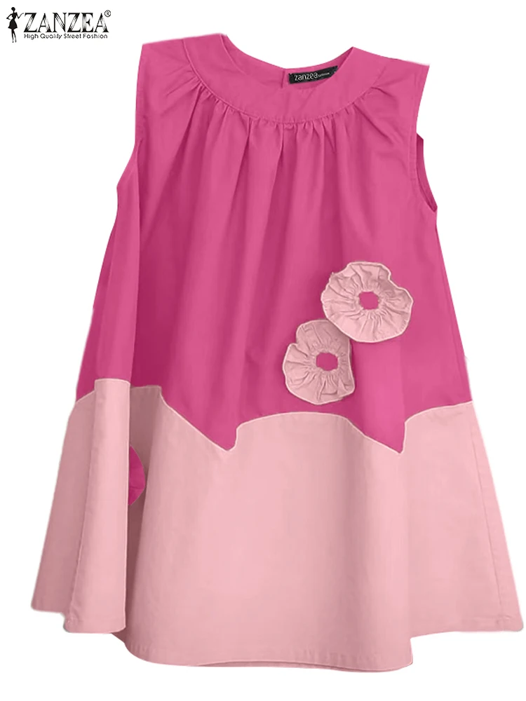 Топы ZANZEA женские с круглым вырезом модная плиссированная туника в Корейском