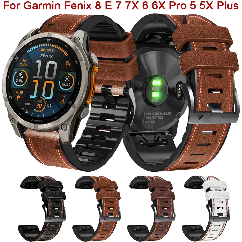 Ремешок 26 мм 22 для Garmin Fenix 8 E 7 7X 6 6X Pro 5 5X Epix Gen 2 47 мм/51 955 945 Быстросъемный кожаный
