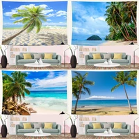 tropical beach ocean scenery tapestry palm tree blue sky landscape wall hanging tapestries modern art living room bedroom decor