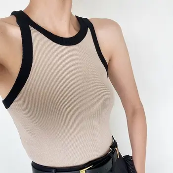 French Suspenders Halter Neck Knitted Vest Women Inner Wear Summer Sexy Outer Wear Design Sleeveless I-Shaped Bottoming Top 1