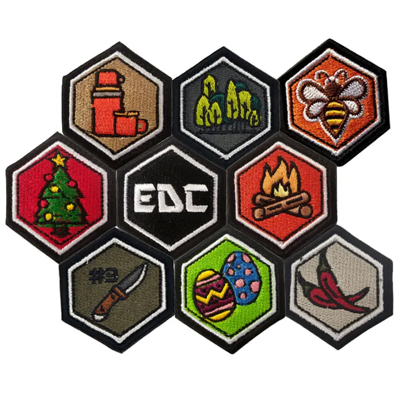 

Embroidery Patch Velcro Chapter Hexagon Outdoor Bag with Decorative Clothes Accessories Cloth Stickers Personality Badges Logo