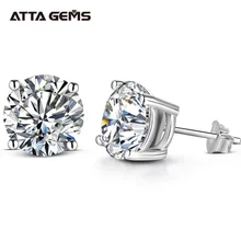 ATTAGEMS 2 Carat 8.0mm D Color Moissanite Stud Earrings For Women Top Quality 100% 925 Sterling Silver Sparkling Wedding Jewelry