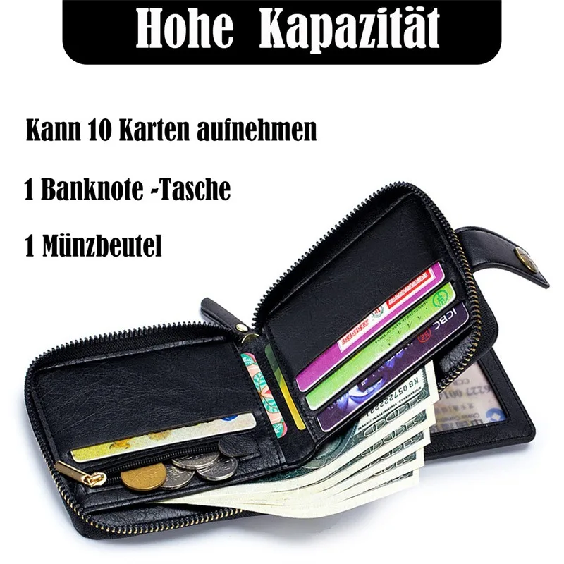 Винтажный компактный мужской кошелек однотонный бумажник на молнии с защелкой