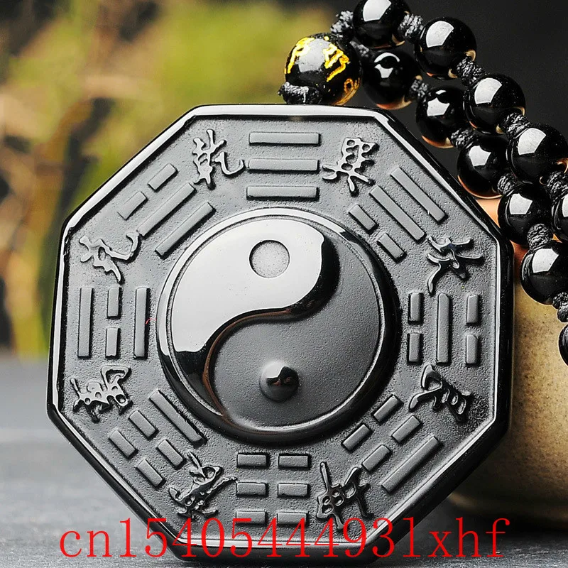 

Natural Black Obsidian Taiji Bagua Pendant Necklace Bead Fashion Fine Jewelry Accessories Carved Charm Amulet Gift for Women Men