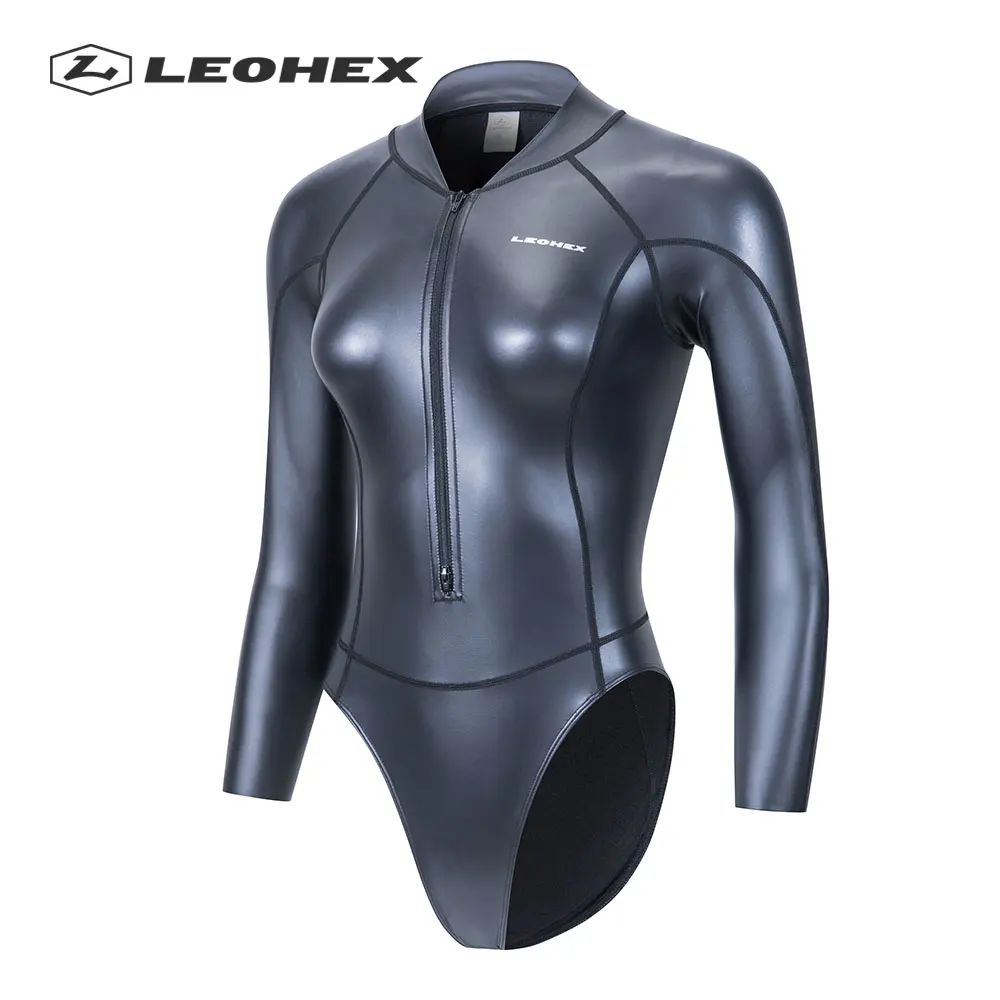 

LEOHEX Long Sleeve Rash Guard Women One Piece Swimsuit Swimwear Zipper Surfing Suit Belt Bath UV Protect High Neck Diving Suit