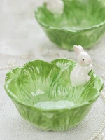 cute easter rabbit ceramic bowl childrens tableware kitchen fruit salad dessert rabbit cabbage bowl sets easter decoration