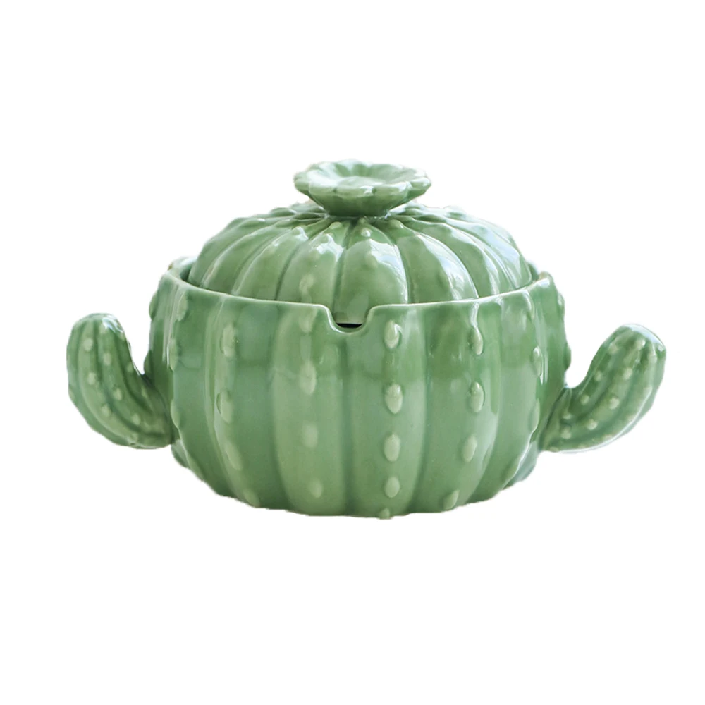 

Пепельница в форме кактуса, креативная зеленая керамическая пепельница с крышкой, настольная, для офиса и дома