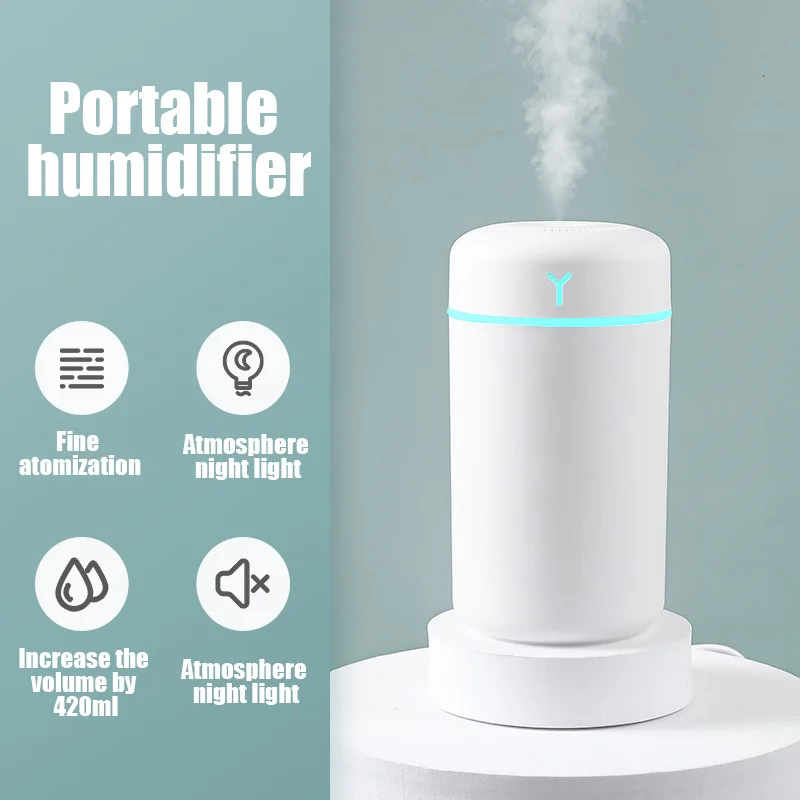 

2022 Ultrasonic Mini Air Humidifier 420ML Aroma Essential Oil Diffuser For Home Car USB Fogger Mist Maker With LED Night Lamp