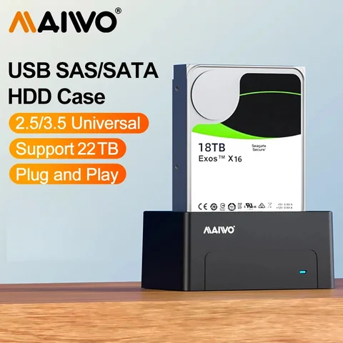 Док-станция для жесткого диска MAIWO SAS, 2,5/3,5 дюйма, 5 Гбит/с, с UASP, емкостью 22 ТБ, адаптер SATA-USB 3.0, считыватель корпуса для ПК