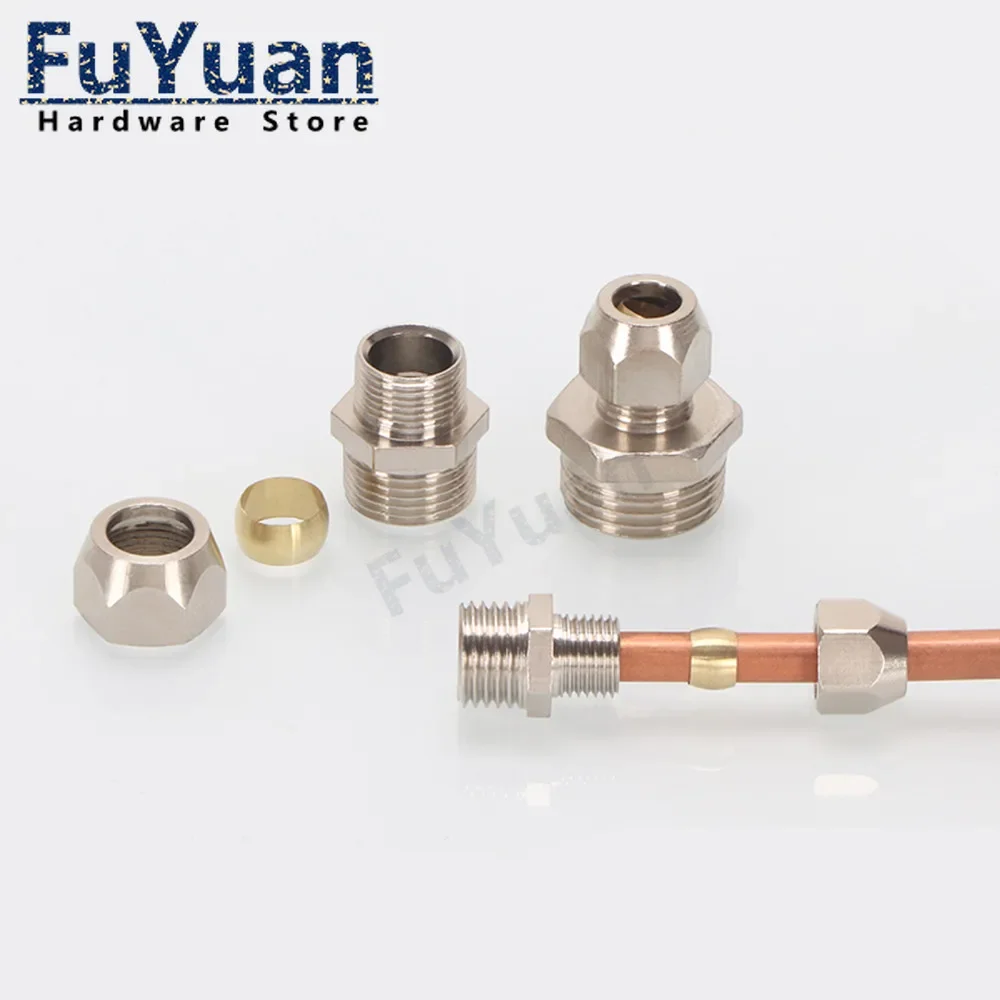 

1 шт., латунный наконечник, компрессионный фитинг, соединитель 1/8 дюйма, 1/4 дюйма, 3/8 дюйма, 1/2 дюйма, наружная резьба BSP, 4 6, 8, 10, 12, 14, 16 мм, набор трубных карт, кольцо