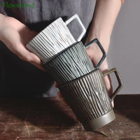 nordic ceramic mug retro tree pattern coffee cup with handle creative kiln change coffee mug couple home office water cup