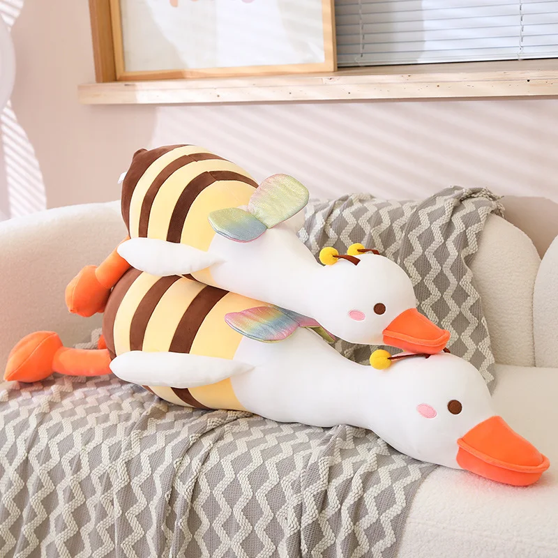 

65/85/105cm Huge Bee White Goose Plush Pillow Toys Big Duck Doll Soft Stuffed Animal Sleeping Pillow Cushion Gift for Girlfriend