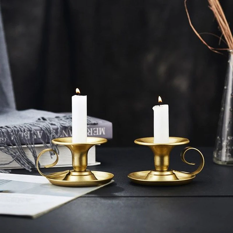 Simple Metal Handheld Candlestick Taper Candle Cup  For Tabletop Party Wedding Christmas Home Decoration