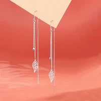 925 sterling silver hollow leaves earrings for women temperament long tassel tea ear chain earring super fairy jewelry