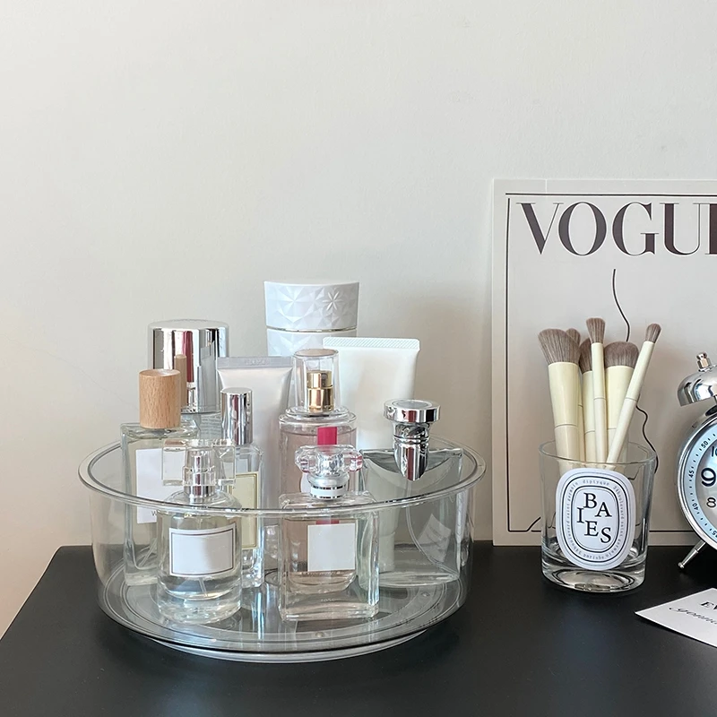 

Настольный ПК, вращающийся на 360 ° контейнер для хранения, лоток для хранения, прозрачный пластиковый органайзер для приправ, 9 дюймов