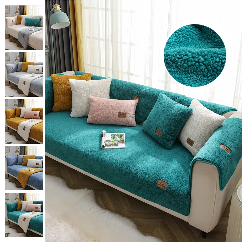 

Modern Sofa Covers For Living Room Winter Lamb Wool Sofa Slipcovers Sofa Towel Thicken Plush Soft Anti-slip Couch Cover For Home