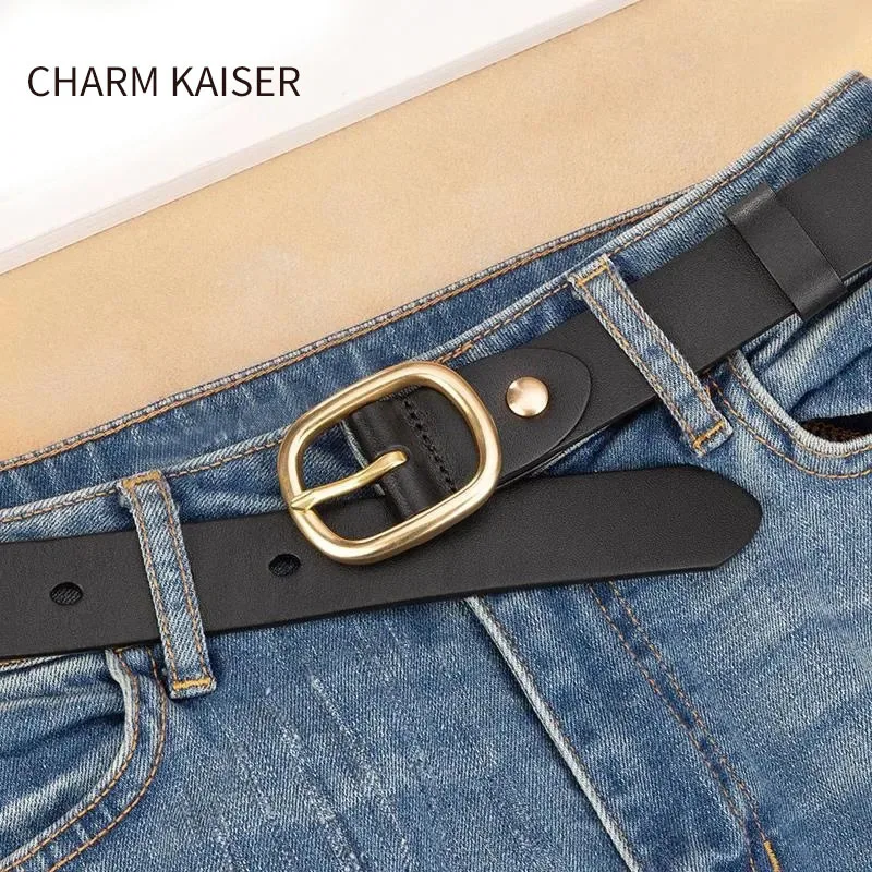 

Women's Leather Belt Round Buckle Jeans with Fashionable Korean Ins Whole Cow Belt Brand Designer Luxury Belt