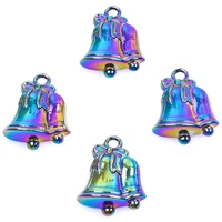 10pcslot rainbow color bell christmas bow ornament charms alloy metal pendant for diy accessories jewelry handmade craft