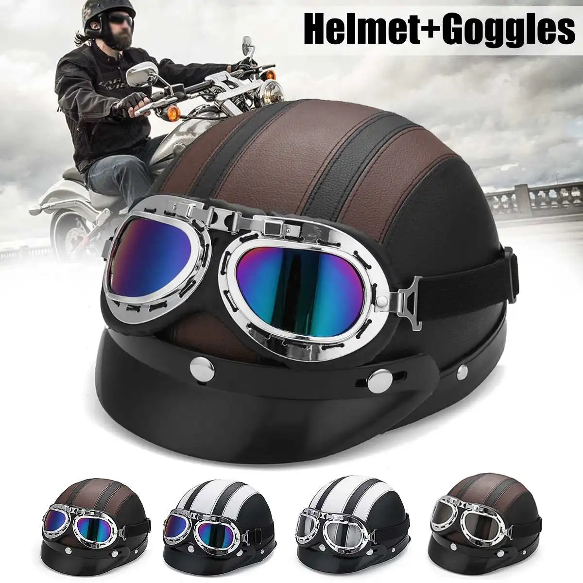 

Motorcycle Helmets Electric Bicycle Helmet Open Face Dual Lens Visors Wind Goggles Men Women Scooter Motorbike Moto Bike Helmet