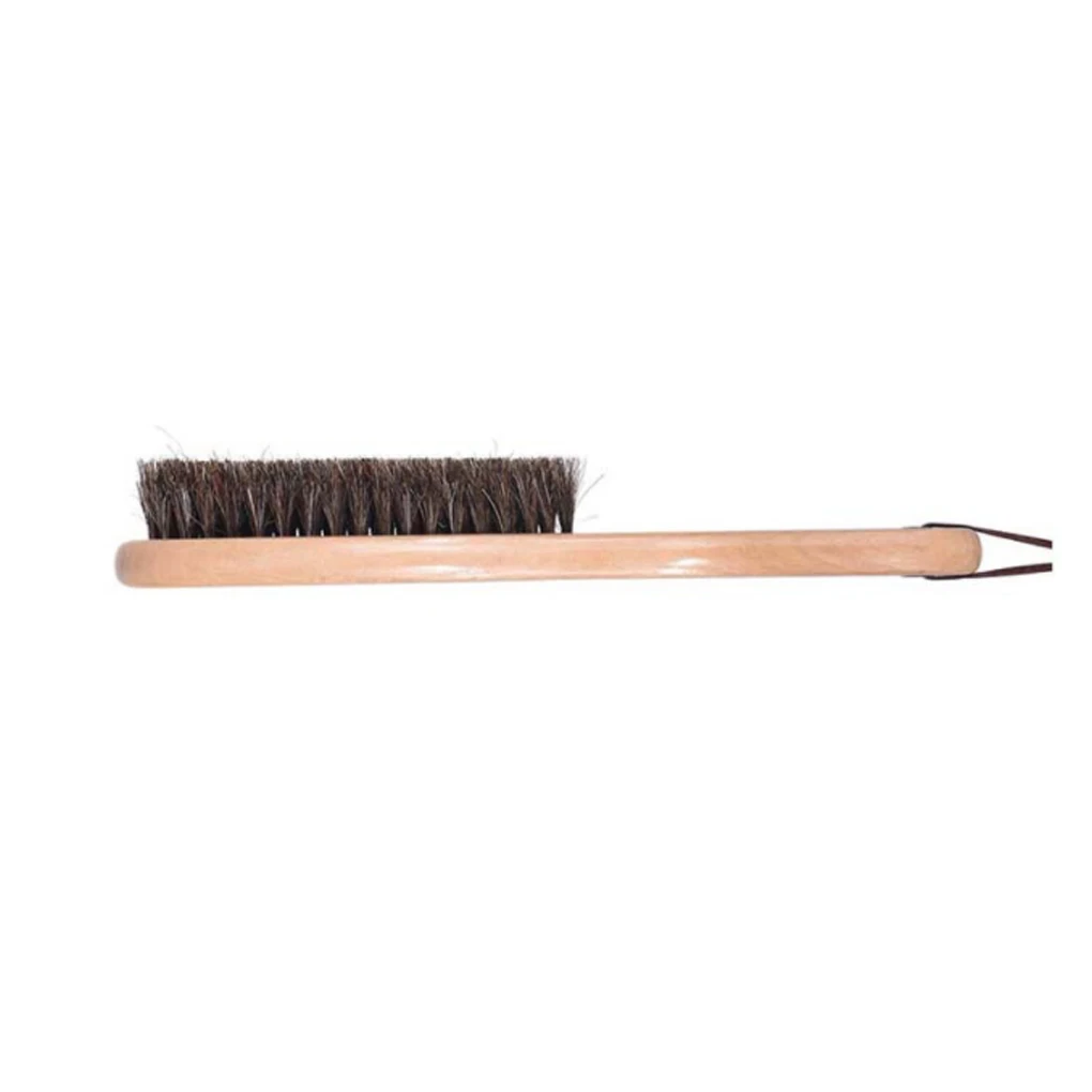 

Horsehair Clothes Brush Handheld Wood Handle Household Salon Coat Furniture Hair Beard Hairdressing Brushes with Lanyard Red