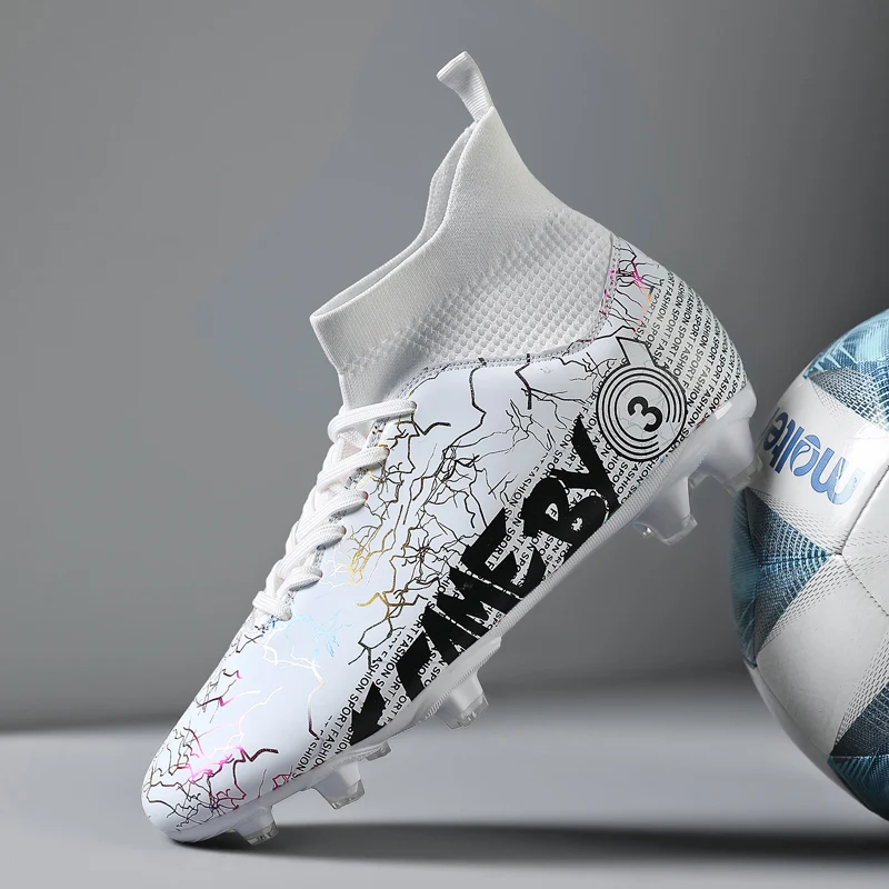 Professional Soccer Shoes World Cup Outdoor Non Slip Long Spikes Football Train Boy High Ankle Soccer Sneakers Men Football Boot