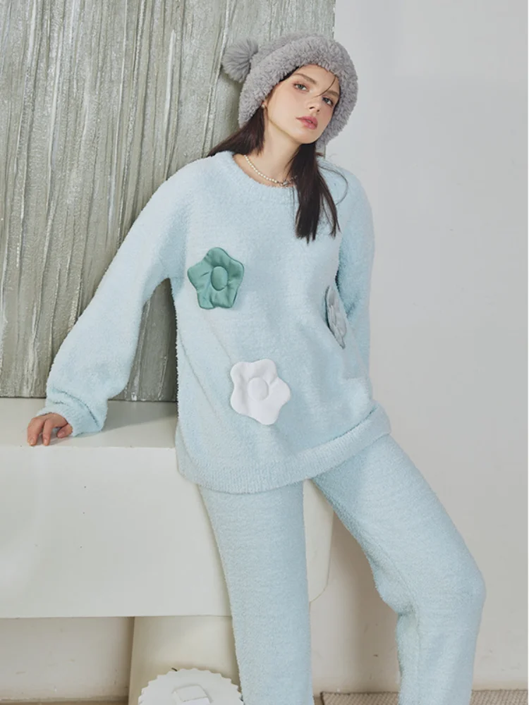 Осень-зима 2024 полубархатный костюм мягкая теплая Женская домашняя одежда брюки с