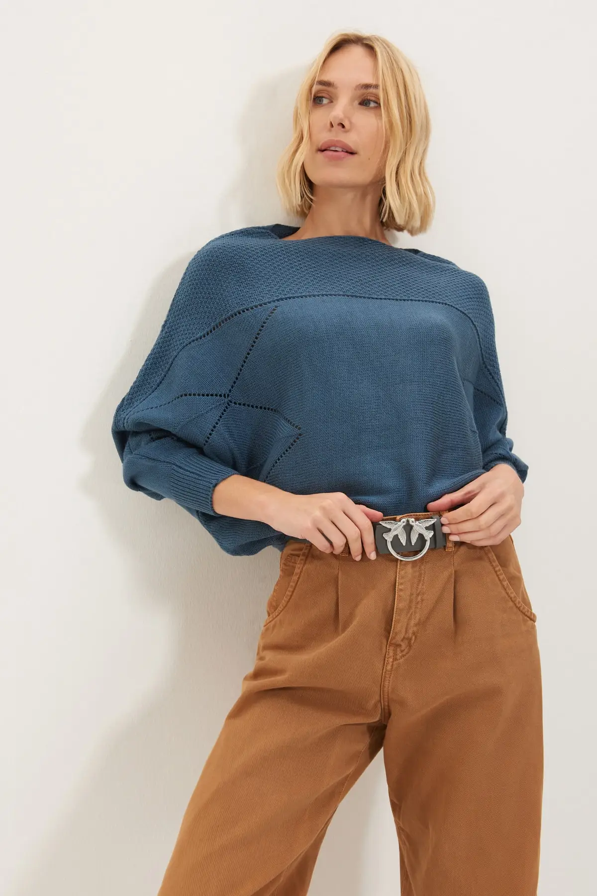 

Indigo Ajurlu Bat Sleeve Knitwear Sweater