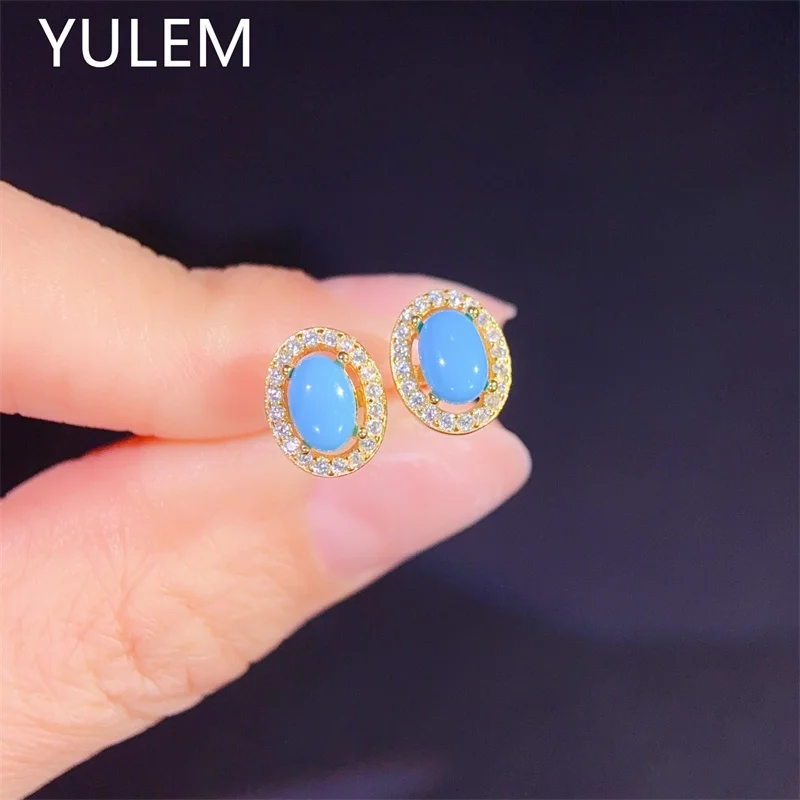 Фото Ювелирные изделия YULEM: серьги из серебра 925 пробы с натуральным бирюзовым камнем 4x6 мм для повседневного ношения, подарок для друга. №2