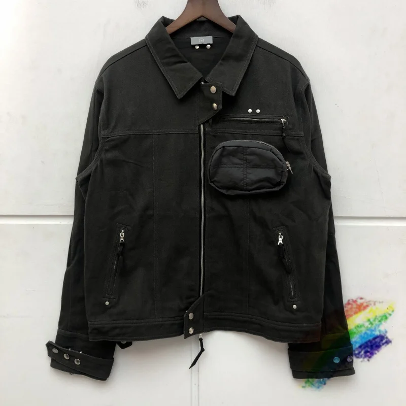 Black Multi-pocket Jacket Men Women Best Quality Heavy Fabric Unisex Denim Jackets Coat