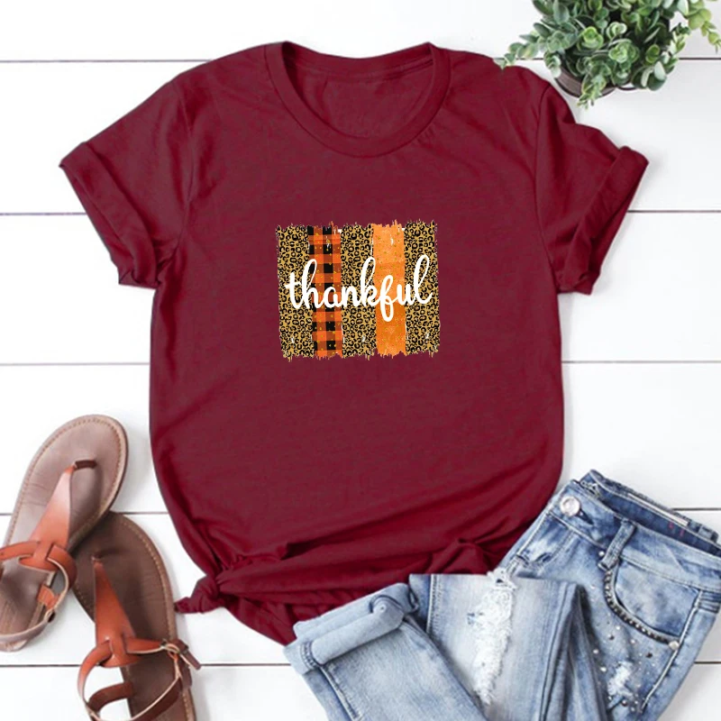 

Thankful Shirt Thanksgiving T Shirt Fall Tee Autumn T Shirt for Women Thanksgiving Top Plus Fashion 100% Cotton Print