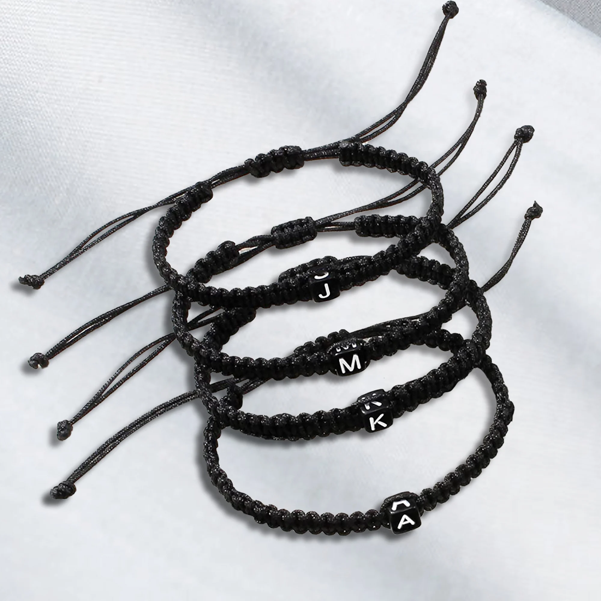 

Personalized Initials Bracelet Custom Letter Bead Handmade Adjustable Braided Rope Bracelet Black Bangle Birthday Gift For Lover