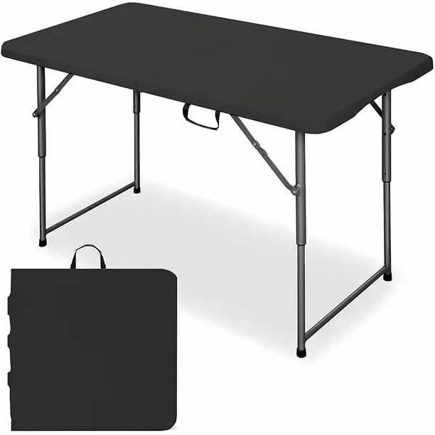 

4FT Fold-In-Half Table, Portable Folding Table, Black