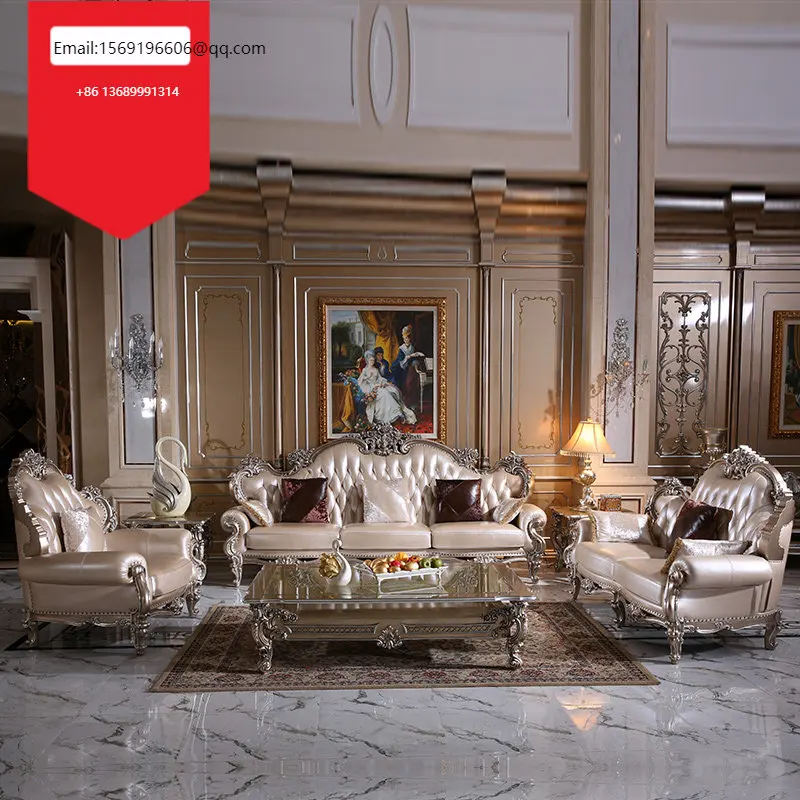 

European-style solid wood leather sofa combination neoclassical large-sized living room court French sofa P1