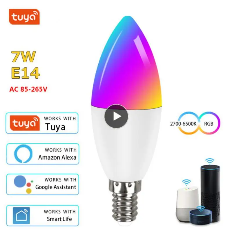 

Smart Light Bulb Wifi Rgb E14 Candle Lamp 5w 7w 9w Compatible Alexa Google Home App Control Dimmable Led Bulb Tuya