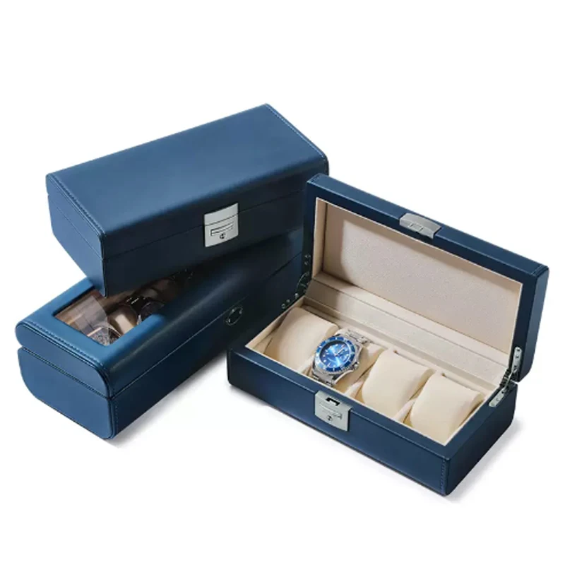 New Four-frame Watch Box Peacock Blue Fashion Classic Leather High-end Packaging Box Watch Collection Box Gift Display Box