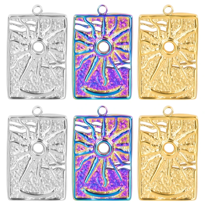

Silver/Rainbow Colors Sun Stainless Steel Pendant Charms For Jewelry Necklace DIY Accessories Handmade Amulets 5PCS/Lot Bulk