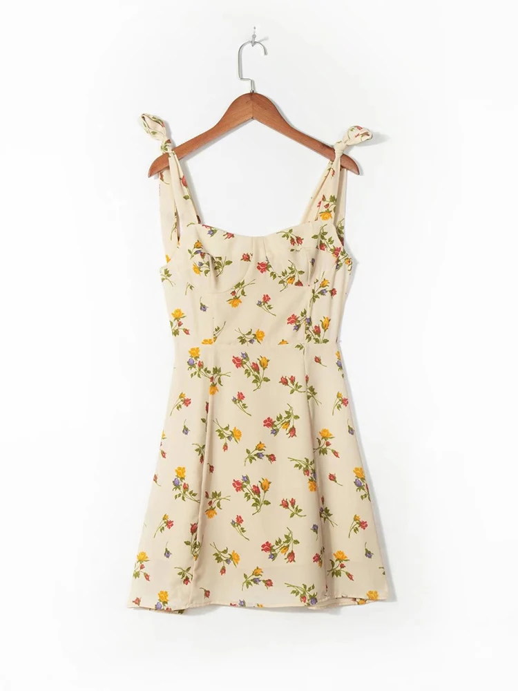 

Women Strappy Camisole Backless Dress Summer Sleeveless Floral Print Elastic Slim A-line Dresses 2022