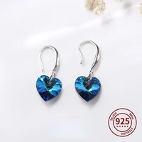 ocean heart ear hook s925 sterling silver ladies earrings blue crystal zircon stud earrings pendant earrings fashion gifts