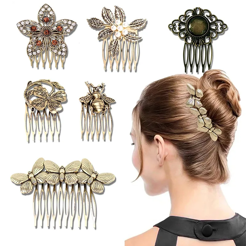 Vintage Diamond Hair Comb Fashion Leaf Pearl Alloy Hair Clips for Women Styling Curly Clip Girl Hair Accessories Headwear