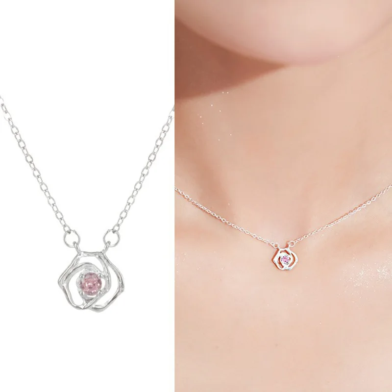 

Fashion Vintage Flower Pink Rose Necklace Clavicle Chain Necklace For Women Aesthetic Designer Style Fashion Jewelry