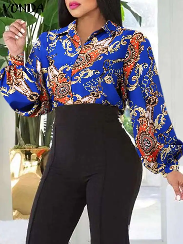 

Women Shirts VONDA Long Sleeve Blouses 2023 Fashion Bohemian Lapel Printed Vintage Blusas Femininas Casual Tops