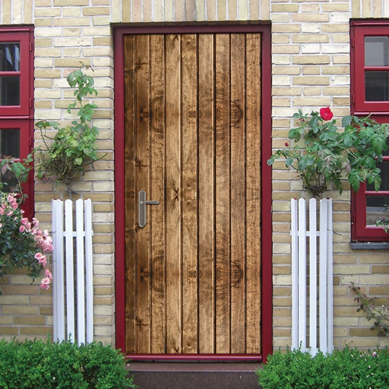 

Retro Door Stickers Self-Adhesive 3D Waterproof For Bedroom Living Room Retro Wooden Door PVC Art Mural Poster Wallpaper