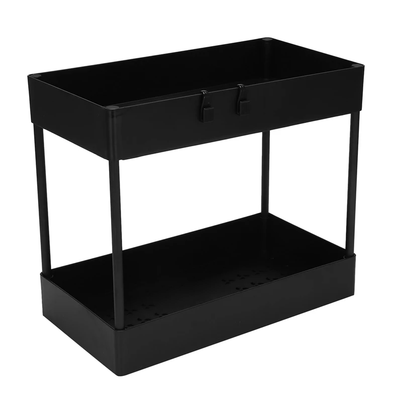 

JHD-Under Sink Organizer, Under Bathroom Sink Storage 2 Tier Organizer Bath Collection Baskets With Hooks,Under Sink Storage