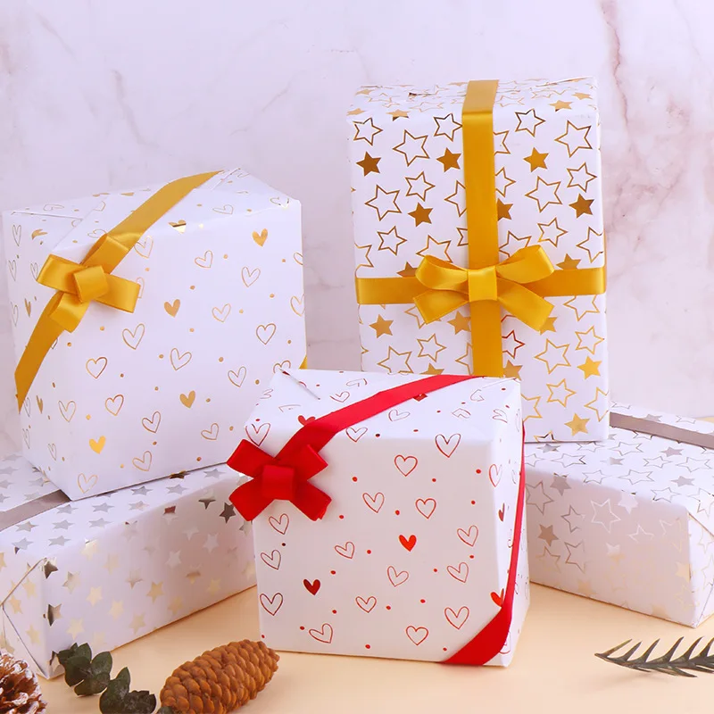 

2Pcs Hot Gold Star Gift Wrapping Paper Holiday Birthday Party Gift Wrapping Valentine's Day Coated Paper