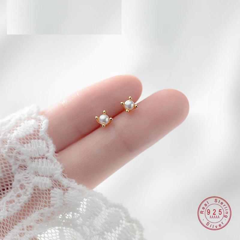 

Fashion Korean Genuine 925 Sterling Silver Mini Baroque Pearl Stud Earrings for Women Teen Girls Daily Life Jewelry Gift